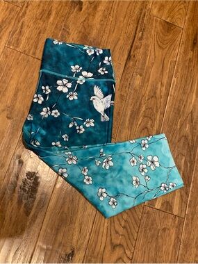 Inner Fire Teal Floral & Bird Print Leggings